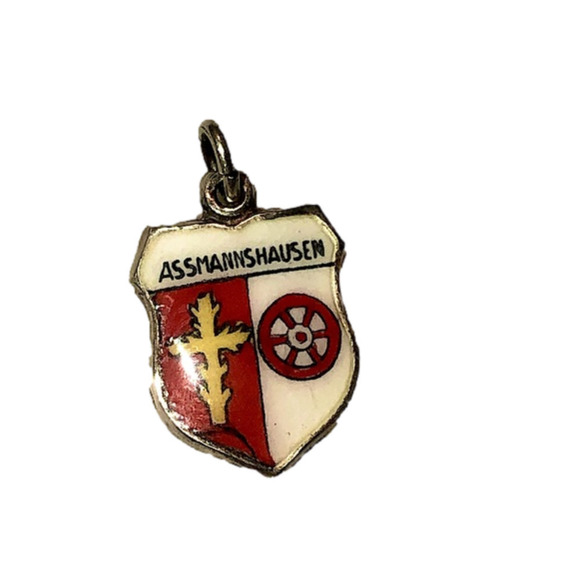 VTG 800 Silver & Enamel Assmanhausen Travel Sheild Souvenir Charm Bracelet Charm - Picture 1 of 3